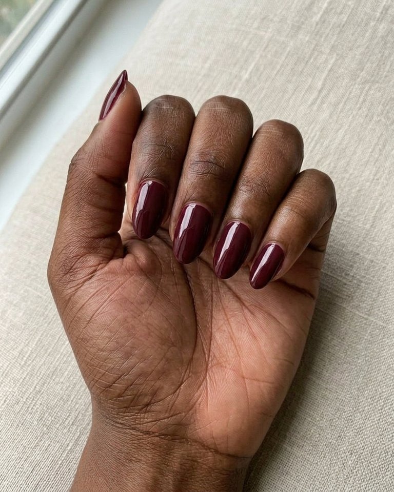 Deep burgundy polish on a sample hand: Deep Winter